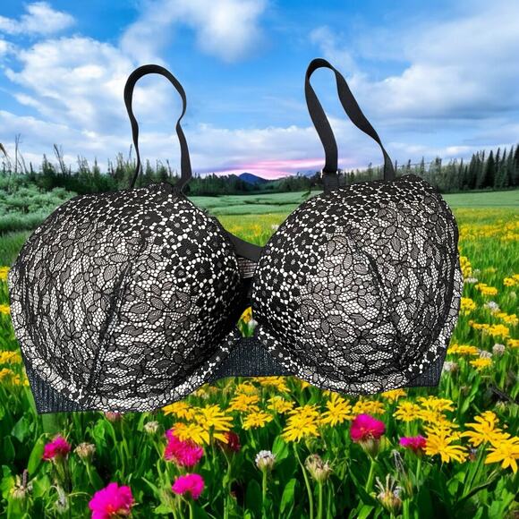 Victorias Secret Bra Size 34D Banded Push Up Chantilly Lace Classic Style Black - Picture 14 of 14